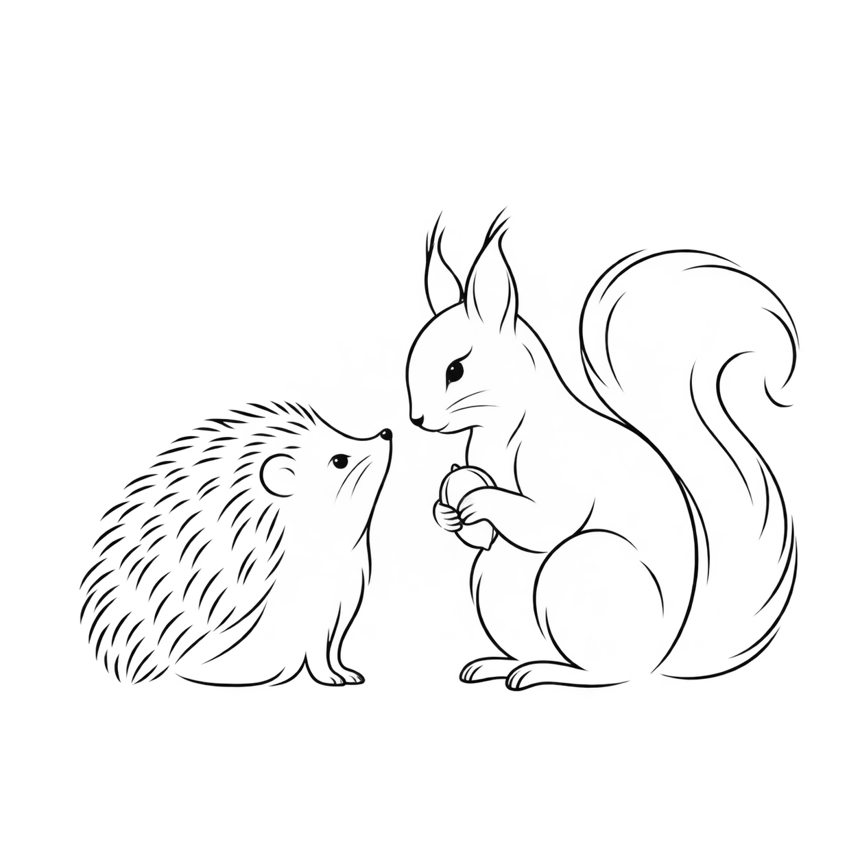 Illustration d’un hérisson et d’un écureuil, trait fin